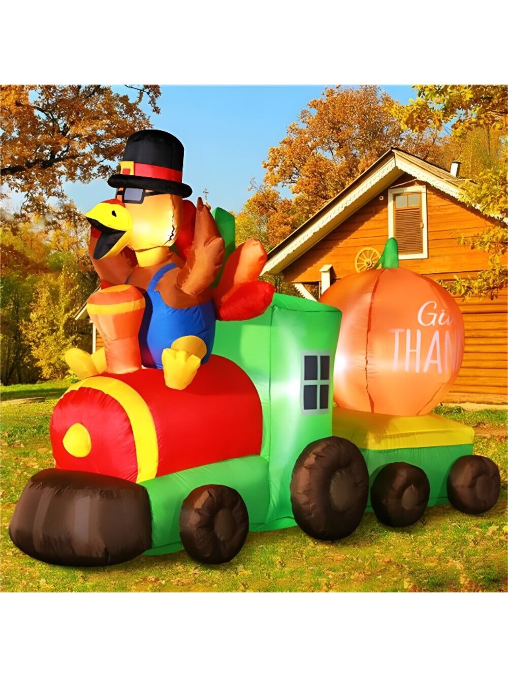6FT Thanksgiving Inflatables Train, Fall Blow up Turkey Drive Train with